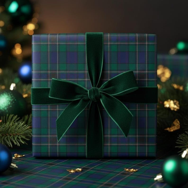 Plaid Tartan Dark Green Purple Blue Wrapping Paper, Vintage Checkered Gift Wrap Roll and Sheets, ... | Amazon (US)
