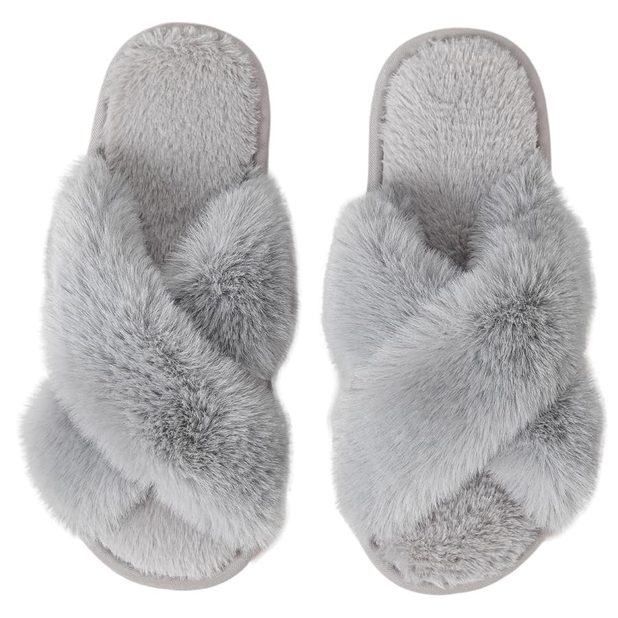 Women's Slipper Memory Foam Cross Band Fuzzy Slippers Open Toe Cozy House Slippers Cozy Plush Bed... | Amazon (US)