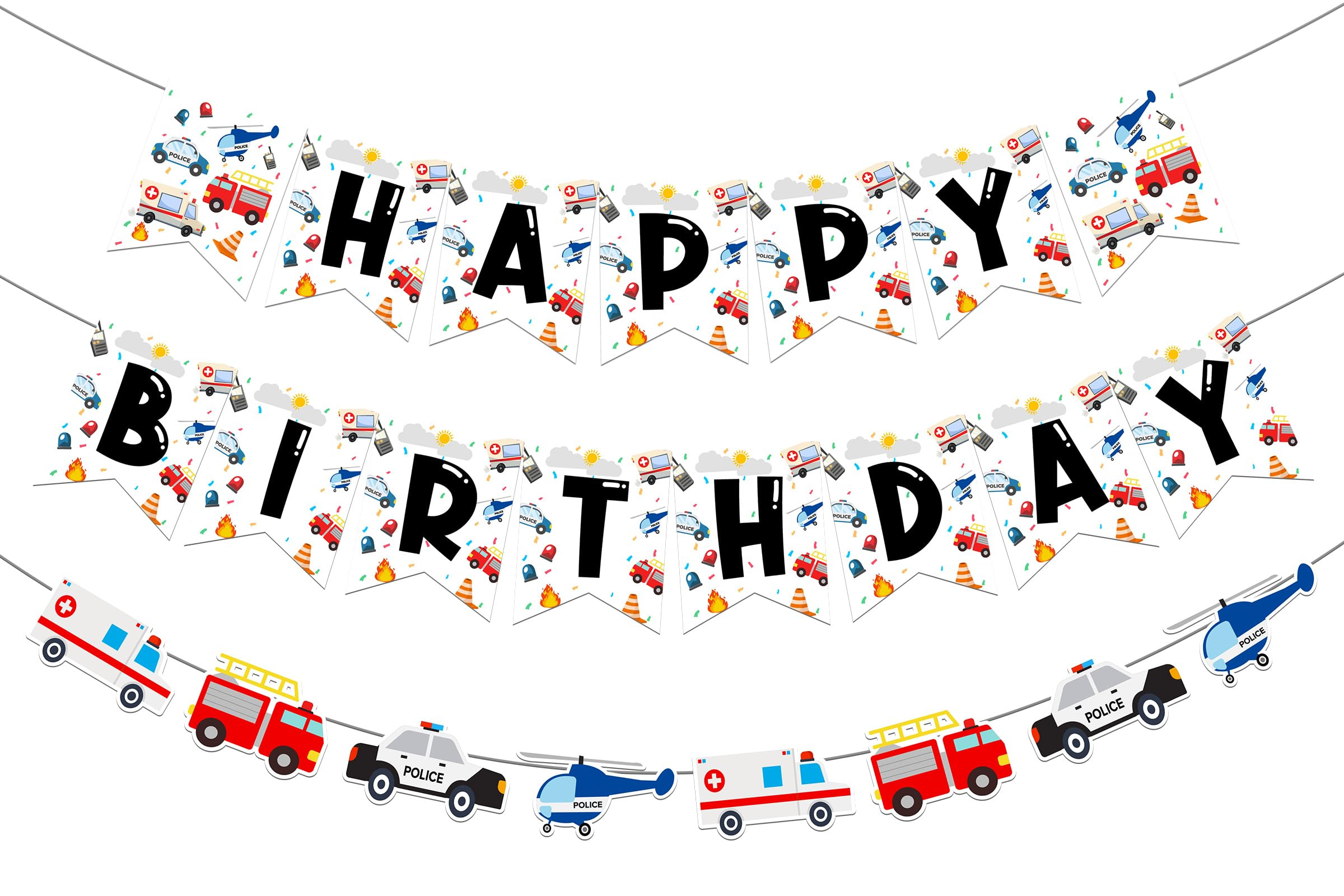 Emergency Birthday Banner Happy Birthday Banner Rescue Vehicle Birthday Garland Emergency the Res... | Amazon (US)