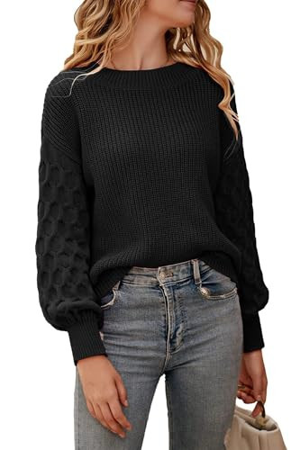 PRETTYGARDEN Women's Fall 2025 Pullover Sweater Casual Long Sleeve Loose Chunky Knit Tops Blouse Winter Fashion Clothing (Black,Large) | Amazon (US)