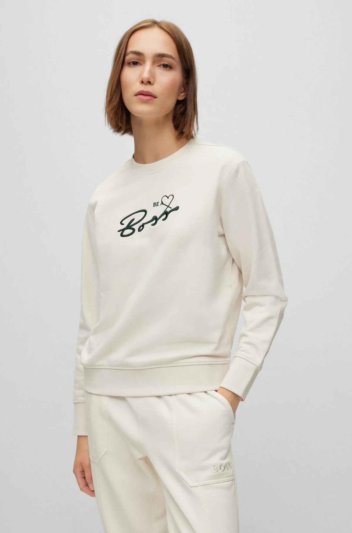 Cotton-terry sweatshirt with logo slogan | Hugo Boss (UK)
