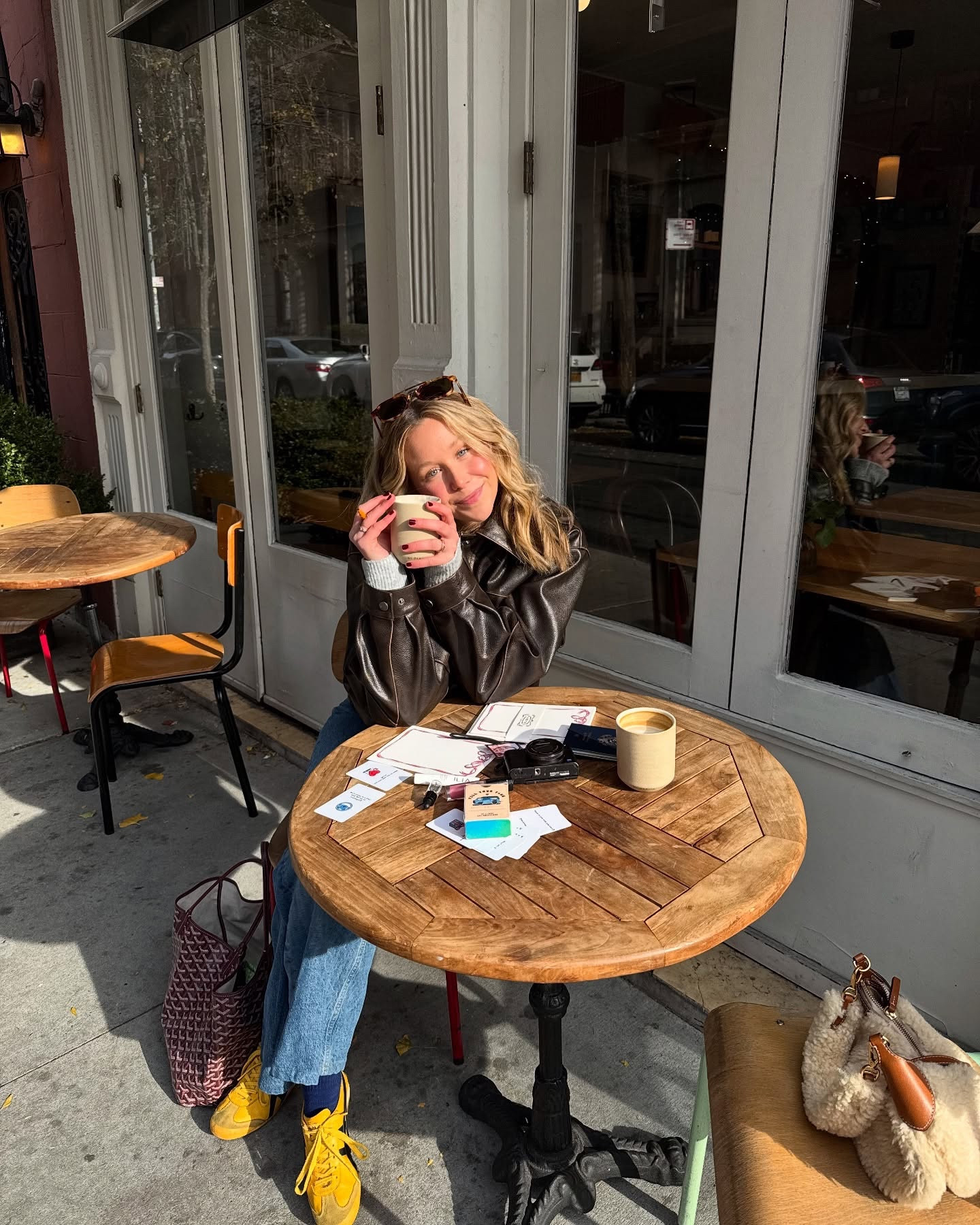 West village winter outfit with my fave brown bomber jacket 