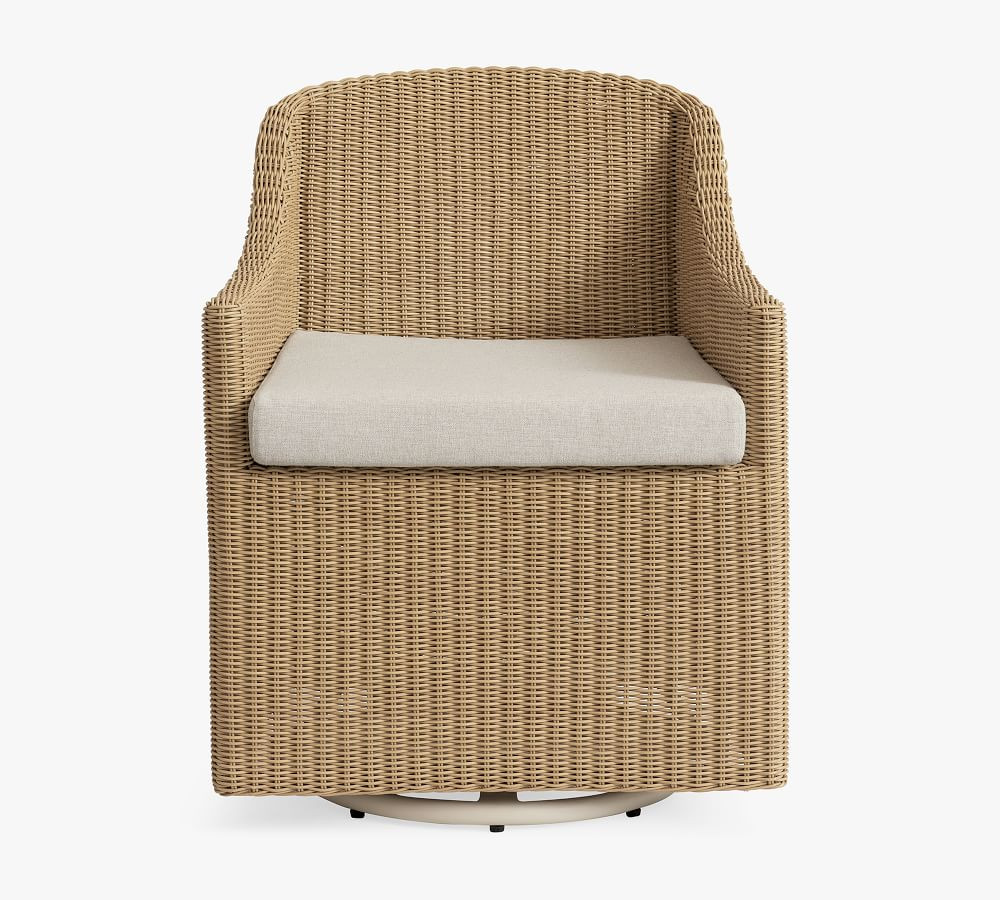 Hampton All-Weather Wicker Swivel Dining Chair with Cushion, Natural | Pottery Barn (US)