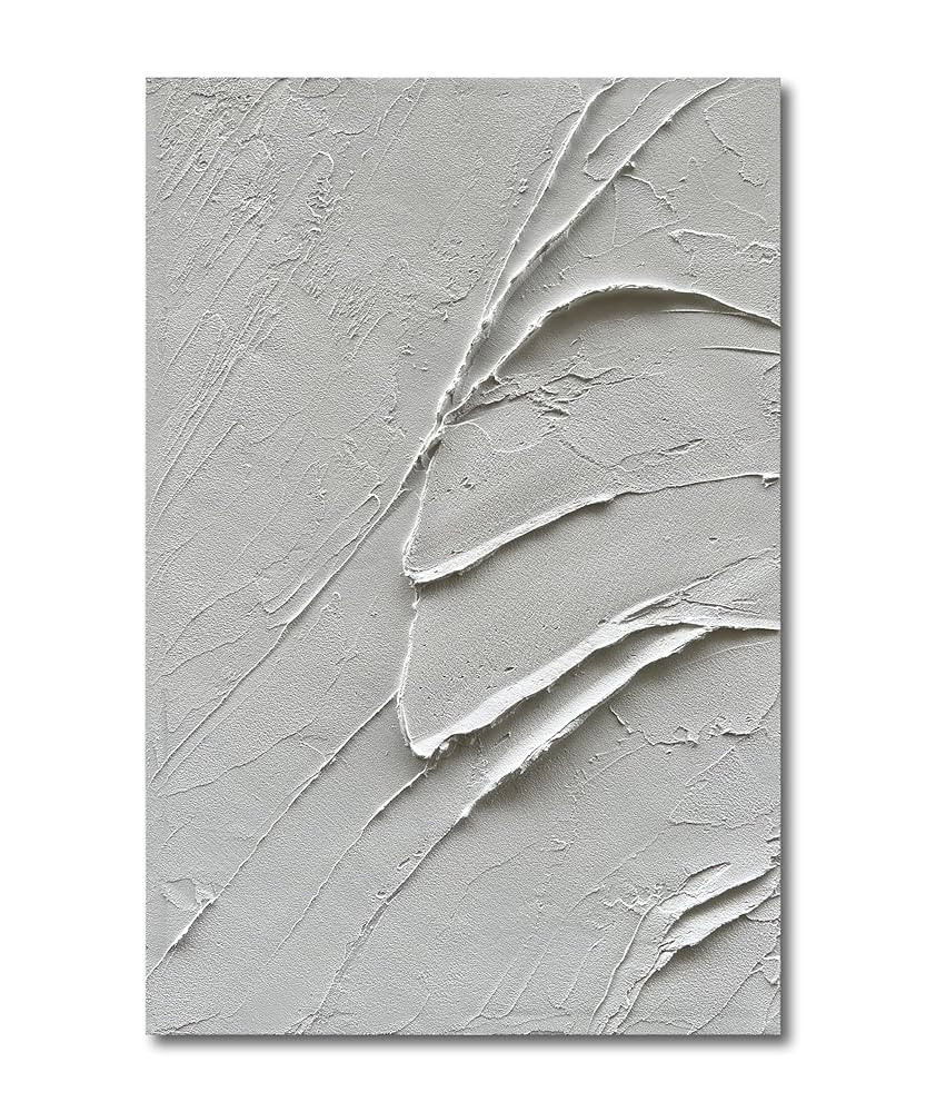 Art Hand-Painted Thick Texture White Minimalist Oil Painting 45x30 inch Home Wall Decorative Art | Amazon (US)