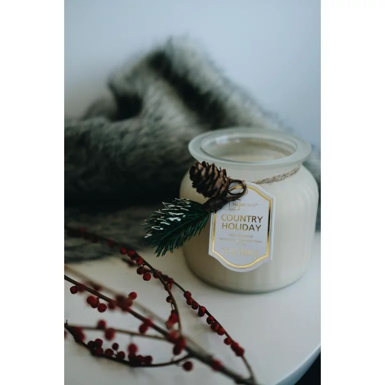 Mainstays Country Holiday Scented 2-Wick Ribbed Ivory Jar 17.5oz with pick | Walmart (US)