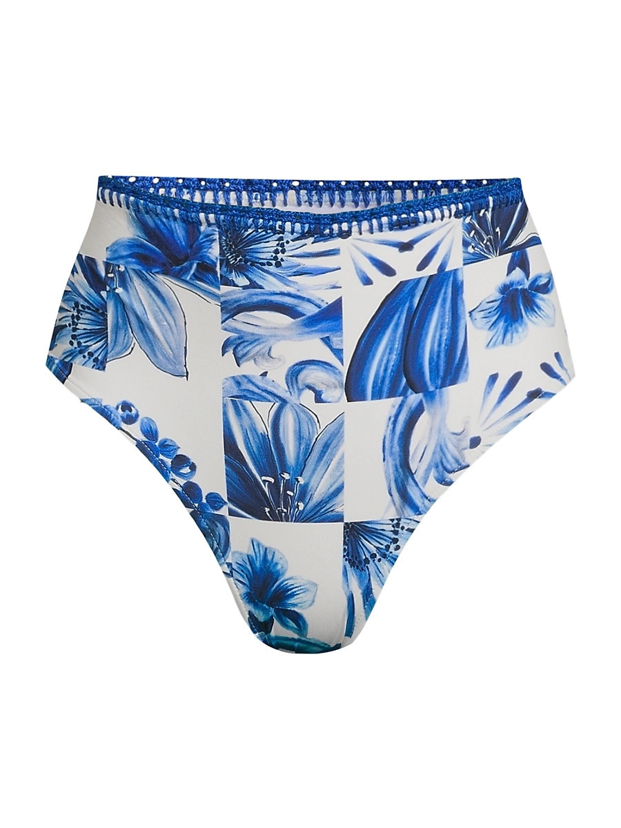 Women's Garden Tiles High-Rise Bikini Bottoms - Off White - Size XL | Saks Fifth Avenue