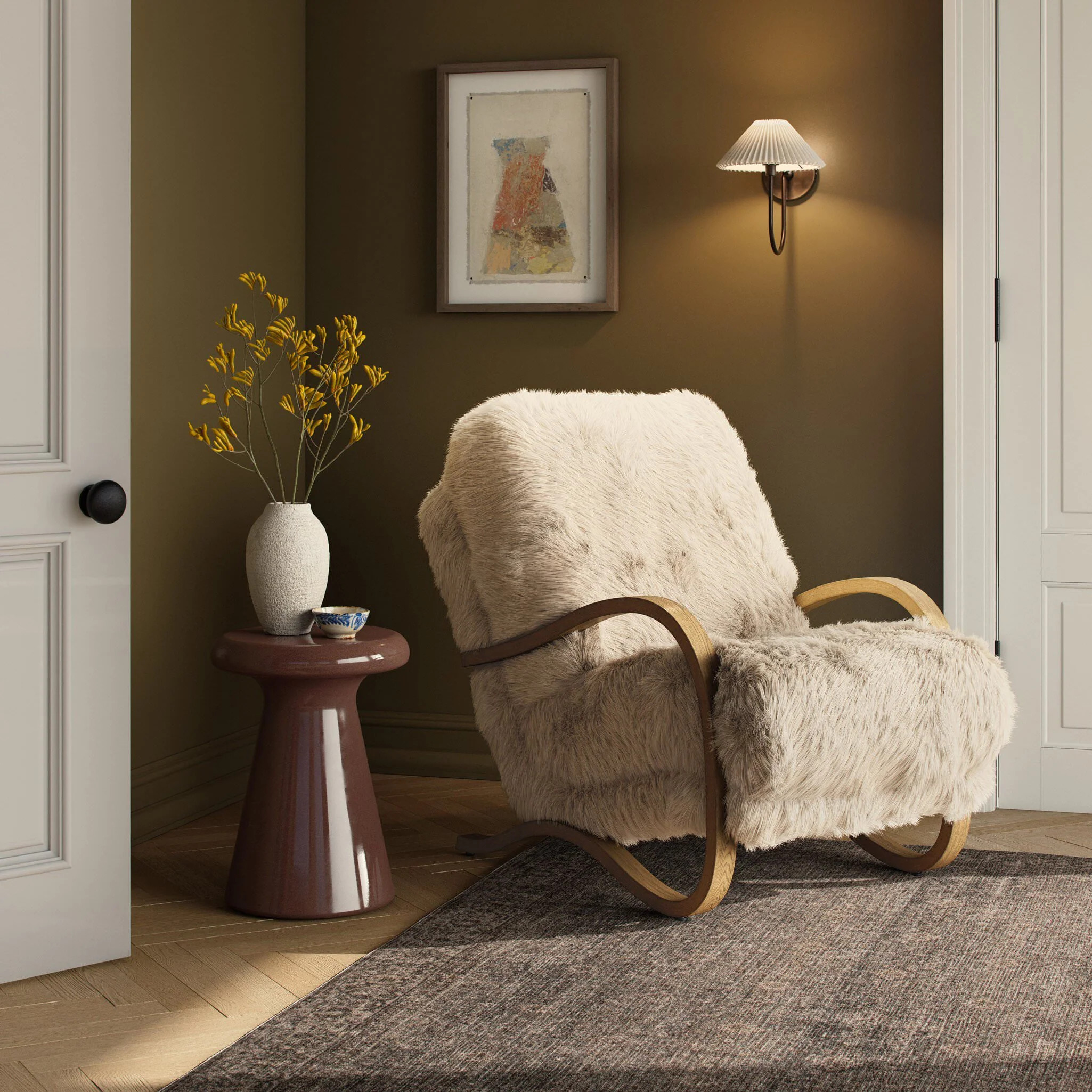Four Hands Tobin Chair in Champagne Mongolian Fur | The Addison West