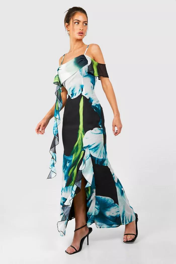 Floral Draped Sleeve Maxi Dress | Boohoo.com (UK & IE)