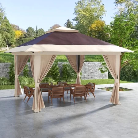 Outsunny 13' x 13' Pop Up Canopy w/ Netting, Weight Bags, Brown | Walmart (US)