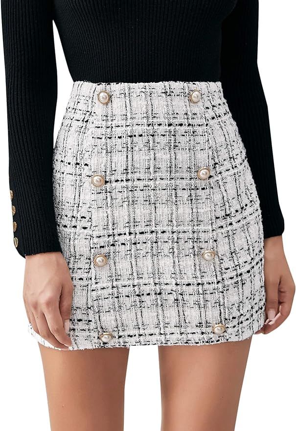 SweatyRocks Women's Elegant High Waist A-line Plaid Tweed Mini Skirt | Amazon (US)