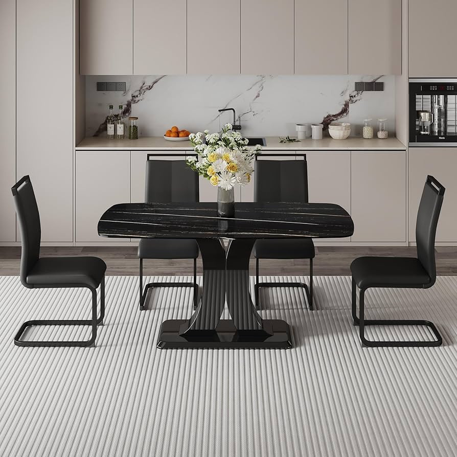 Btikita Modern Dining Table Set for 4, Marble Kitchen Table Chair Set for 4, Rectangular Kitchen ... | Amazon (US)