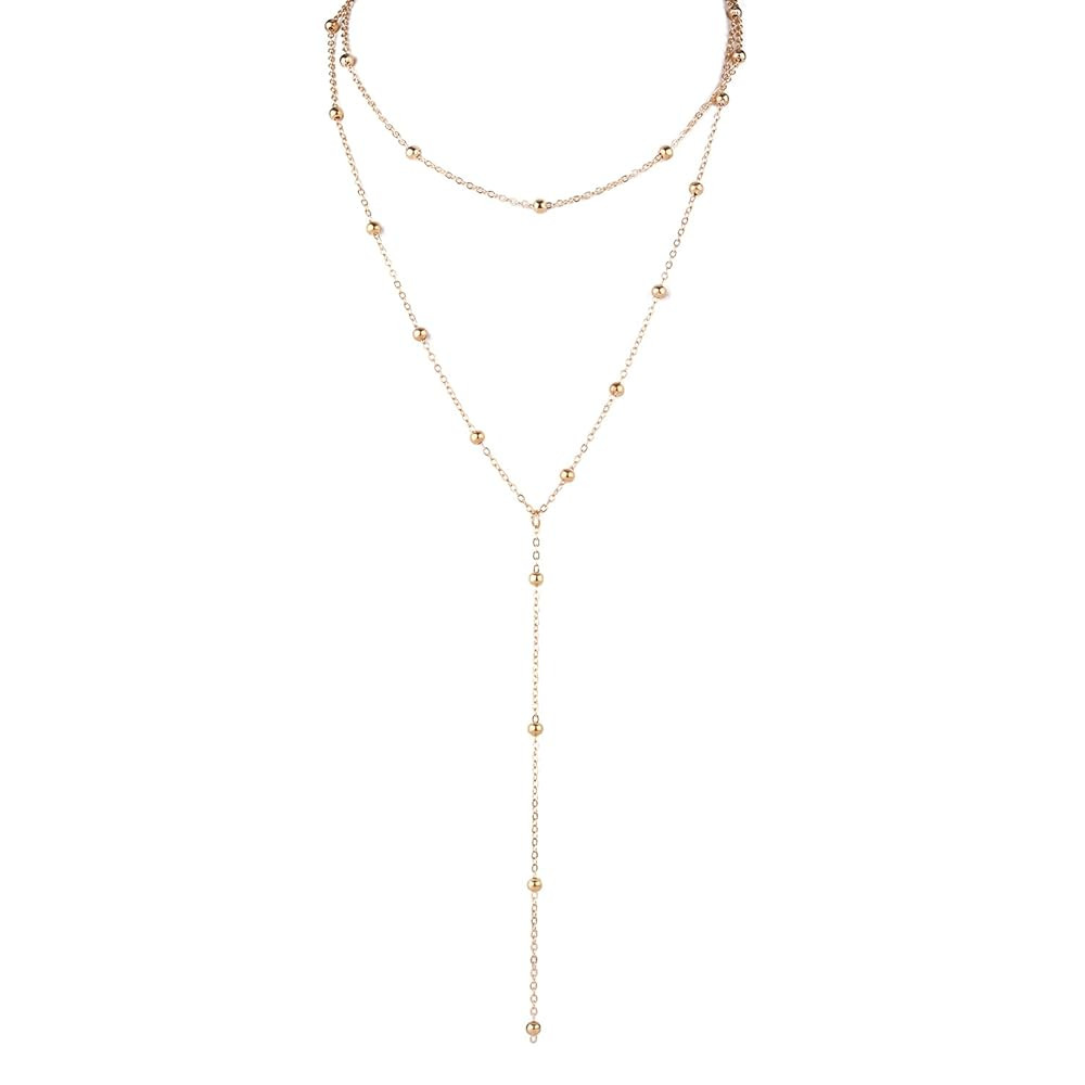 Mikovivi Long Layered Necklace for Women, Trendy Lariat Y-Shaped Drop Necklaces Simple Beaded Cha... | Amazon (UK)