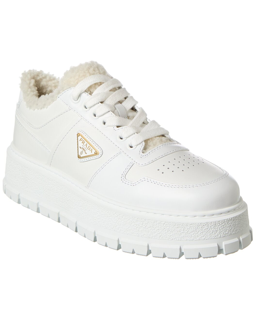 Logo Leather & Shearling Platform Sneaker | Rue La La