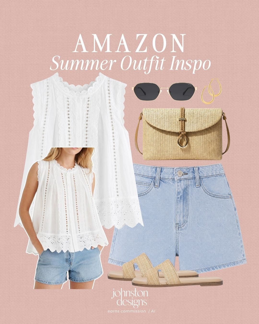 Easy amazon summer outfit inspo. 🤍 Love this breezy white eyelet top with denim shorts, woven slides and neutral accessories for a cute everyday summer look.

Amazon summer outfit, summer outfit inspo, white eyelet top, denim shorts outfit, casual summer style, amazon fashion finds, neutral summer outfit, woven bag, straw sandals, summer accessories, vacation outfit, beach outfit idea, everyday summer look, affordable amazon fashion, warm weather outfit, cute summer clothes 

 #LTKootd #LTKSeasonal