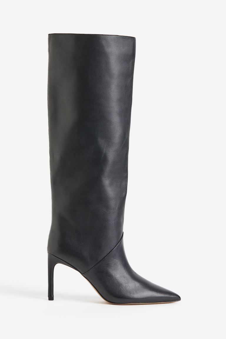 Knee-high Heeled Leather Boots - Black - Ladies | H&M US | H&M (US)