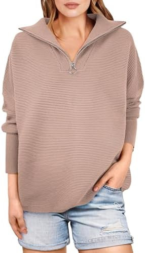 ANRABESS Women Quarter Zip Oversized Casual Loose Rib Knit Cozy Pullover Sweaters Top 2025 Fall F... | Amazon (US)