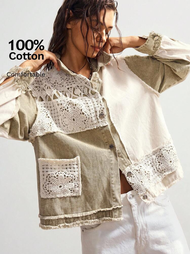 SHEIN BohoFeels Casual Woven Patchwork Long Sleeve Loose Blouse For Women Boho Jacket Patchwork J... | SHEIN