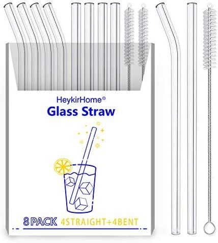 HeykirHome 8-Pack Reusable Glass Straw,Size 8.5''x10 MM,Including 4 Straight and 4 Bent with 2 Cl... | Amazon (US)