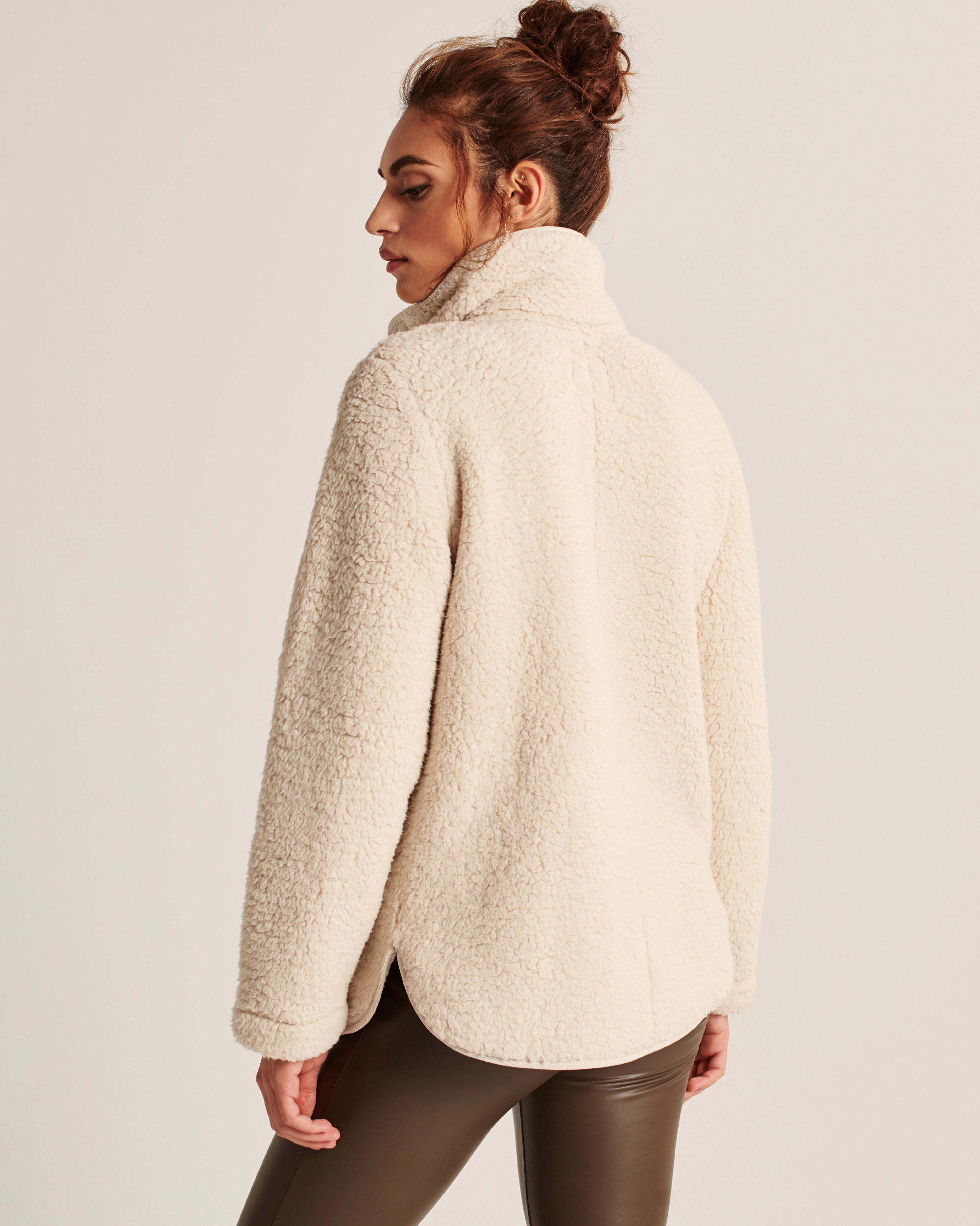 Sherpa Nylon-Trim Snap-Up Jacket | Abercrombie & Fitch (US)