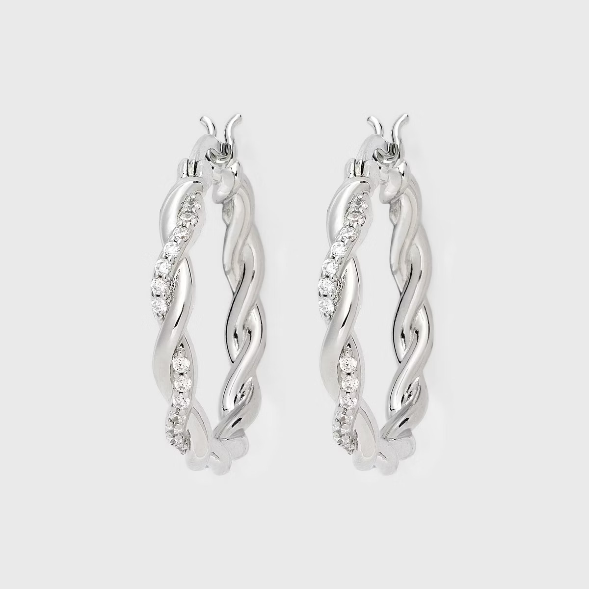Silver Plated Cubic Zirconia Twist Hoop Earrings - A New Day™ Silver | Target