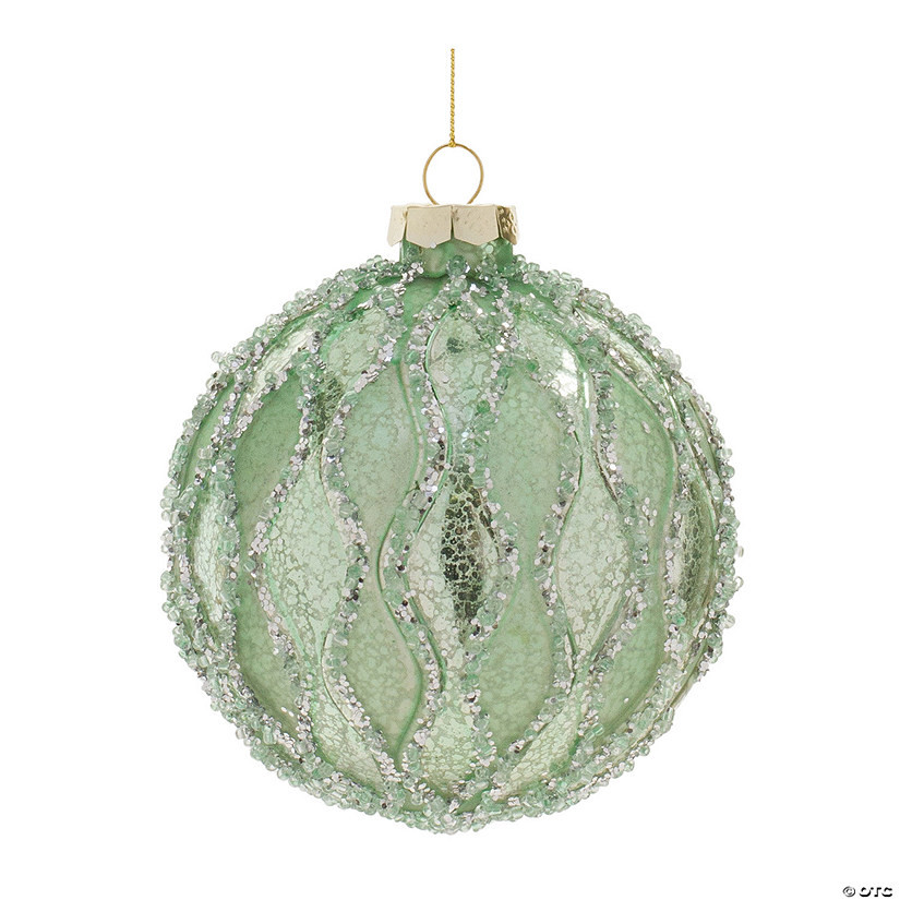 Sage Beaded Mercury Ball Ornament (Set Of 6) 4"D Glass | Oriental Trading Company