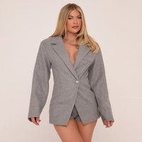 Cinched Waist Wool Look Blazer Dress In Grey, Women's Size UK 6 | EGO (UK)