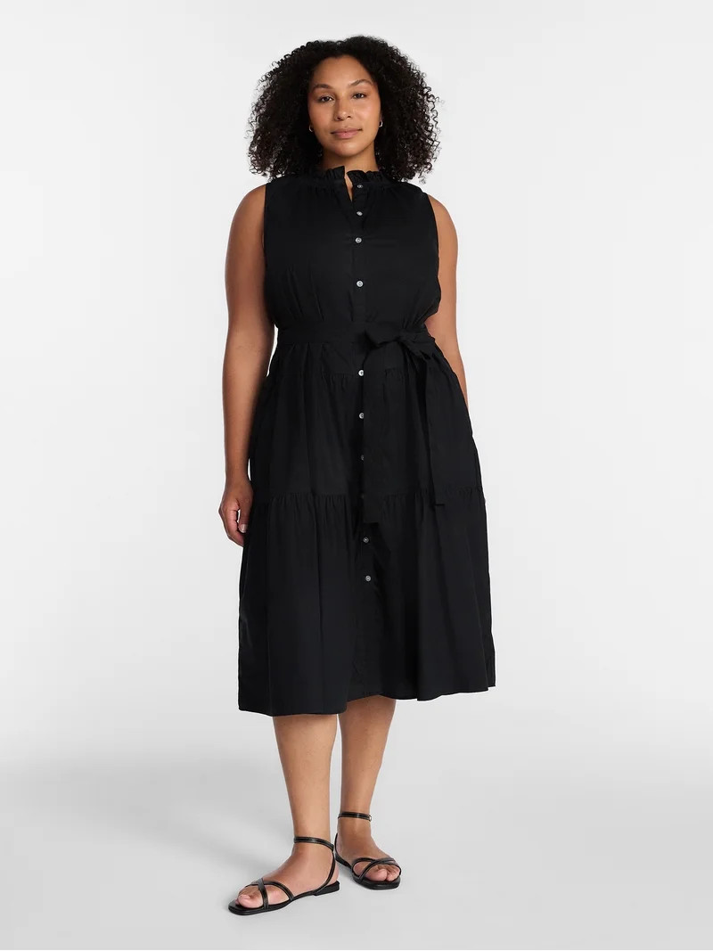 Terra & Sky Women's Plus Sleeveless Midi Shirt Dress, Sizes 0X-5X | Walmart (US)