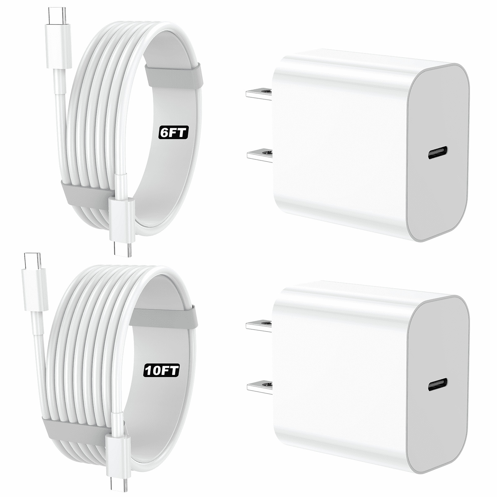 IPhone 17 16 15 Charger, 2 Pack PD 20W Adapter Wall Fast Charger with 6&10ft White USB C Cable Co... | Walmart (US)