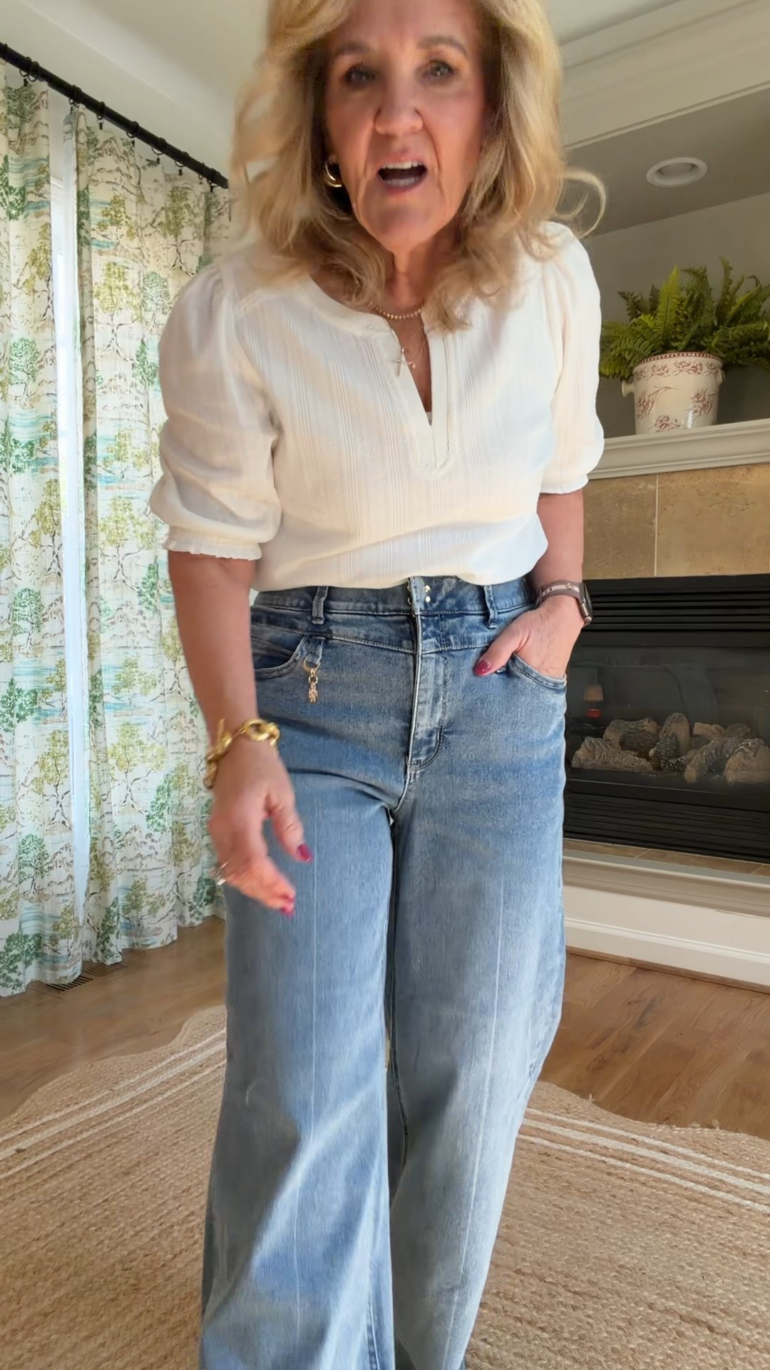 Wearing a size 8 reg in these jeans. I would recommend sizing down if you’re not in a petite  these are a little big. Great denim. 
I’m wearing a 4” platform 
Super flattering! 
Code NANETTE25 25% off one order 

#LTKSeasonal #LTKSaleAlert #LTKOver40