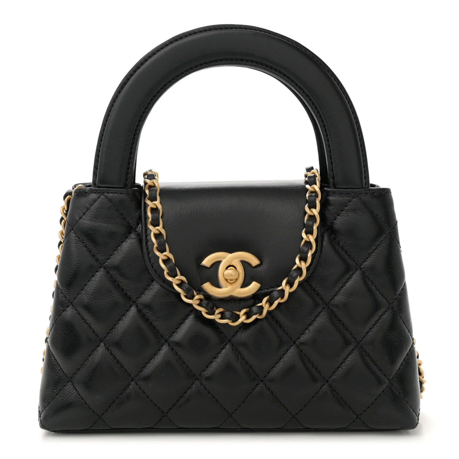 Shiny Aged Calfskin Quilted Nano Kelly Shopper Black | FASHIONPHILE (US)
