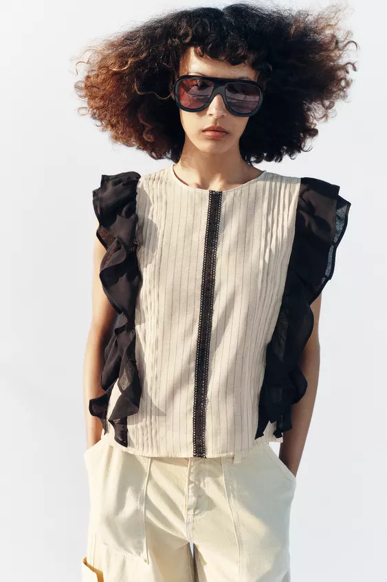 RUFFLED STRIPED BLOUSE | Zara US