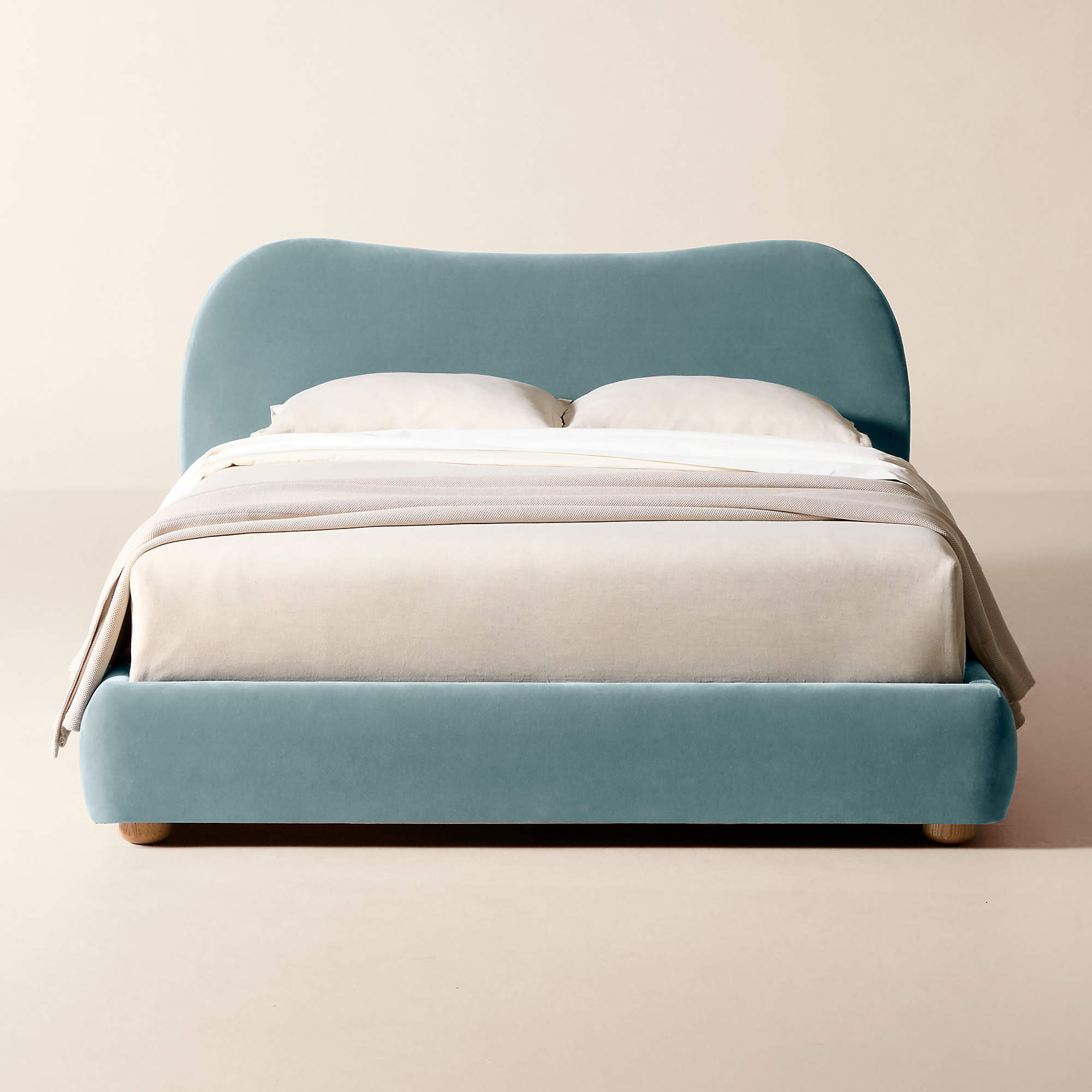 Diana Light Blue Velvet Queen Bed | CB2 | CB2