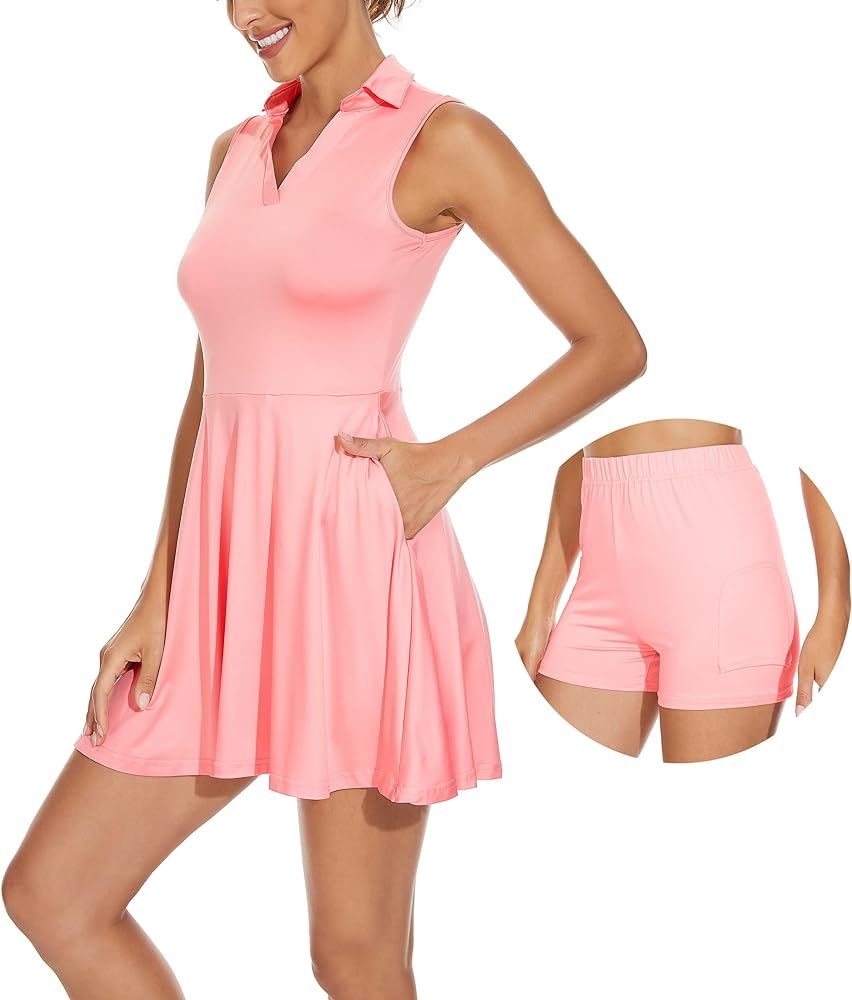 Molirex Women Tennis Golf Dress V Neck Sleeveless 4-Pockets with Inner Shorts for Workout Athleti... | Amazon (US)