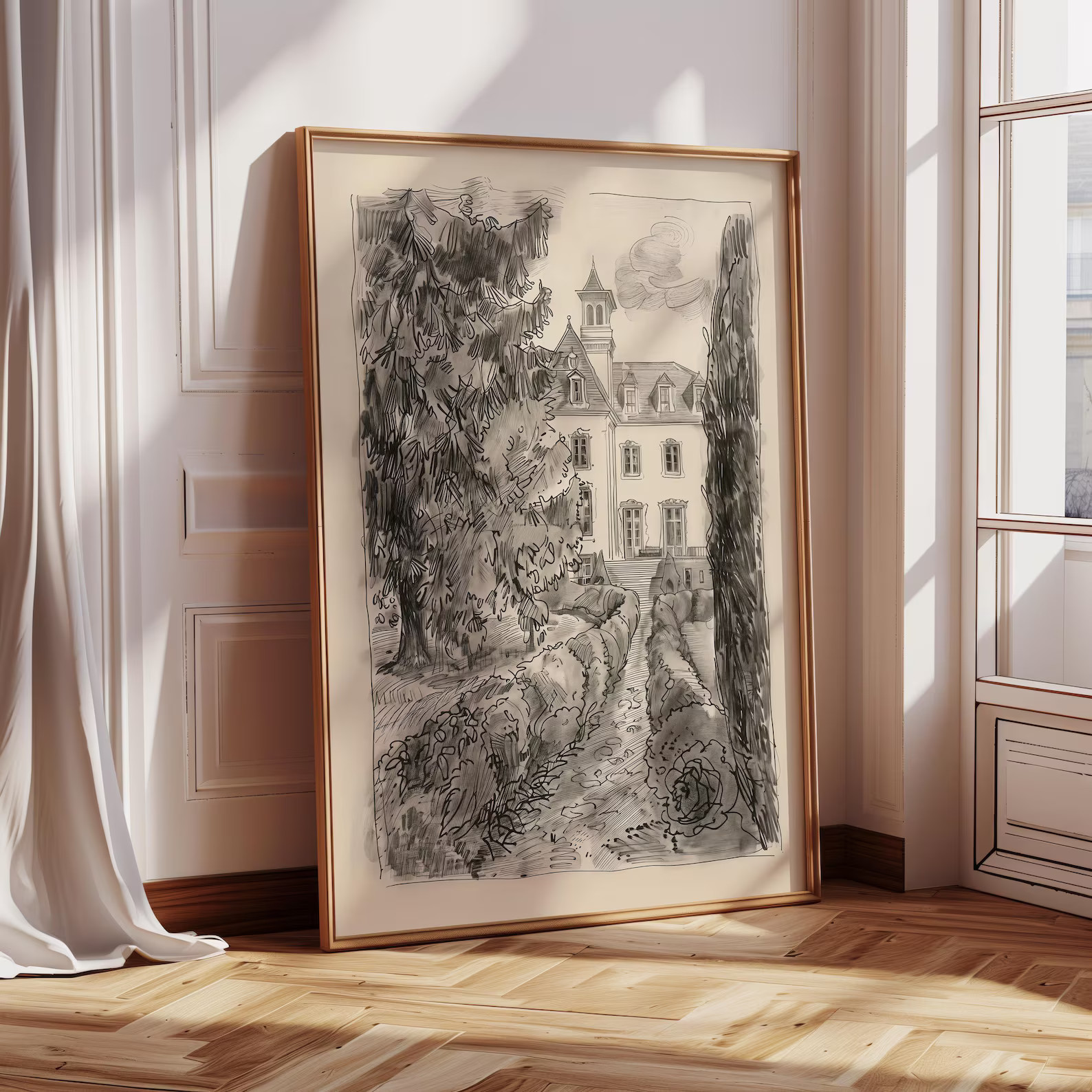 Vintage French Garden Drawing, Architecture Sketch Print, Paris Wall Art Sketch, Minimalist Sketc... | Etsy (US)