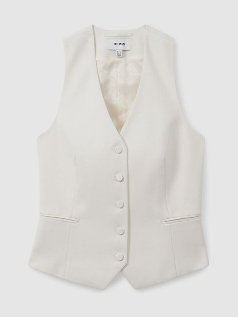 Leanna White Wool Blend Single Breasted Tux Waistcoat | Reiss UK