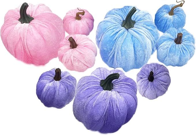 Artificial Pumpkins Decor 9PCS with Assorted Sizes & Colors, Velvet Fake Plastic Pumpkin for Hall... | Amazon (CA)