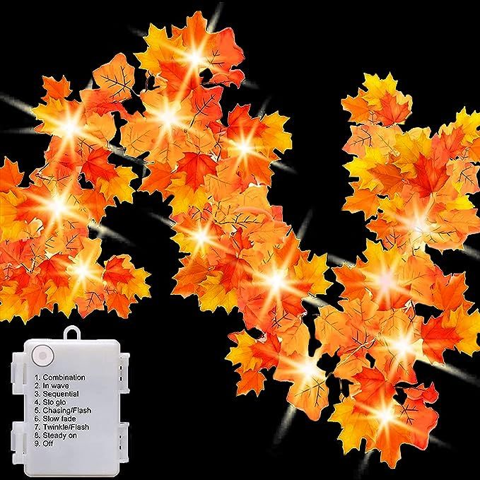 Fall Decor 18 Ft 50 LED Maple Leaves Lights Fall Thanksgiving Decorations for Home,Fall Leaves Li... | Amazon (US)