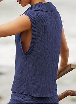 EVALESS Sleeveless Sweaters for Women Trendy Fall V Neck Collared Knit Sweater Vest Loose Half Zi... | Amazon (US)