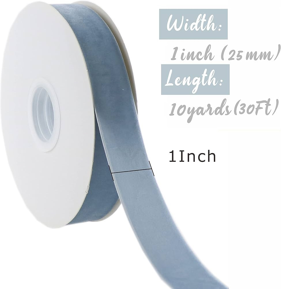 Amazon.com: DINDOSAL Dusty Blue Velvet Ribbon 1 Inch Vintage Blue Single Face Velvet Ribbon for G... | Amazon (US)