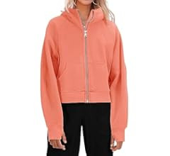 Womens Zip Up Sweatshirts Fleece Lined Collar Crop Hoodie Casual Cotton Long Sleeve Tops with Thu... | Amazon (US)