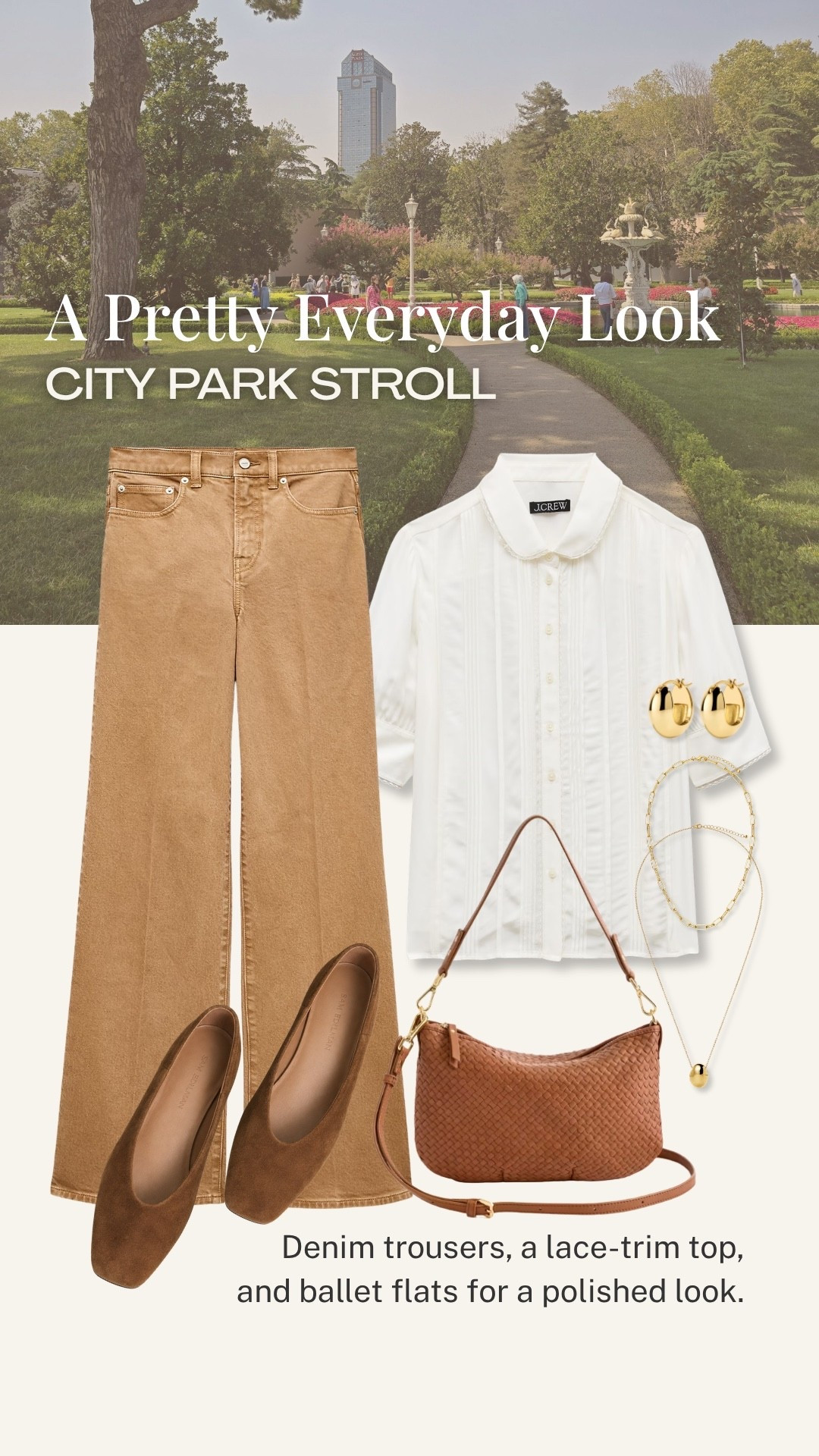 These camel denim trousers are such a polished alternative to traditional jeans. I love them with a crisp white lace-trim top, suede ballet flats, and warm brown accessories for an easy everyday look that works beautifully for a park stroll, lunch, or errands.

💡 LTK MADE EASY
❤️ Heart = Support my posts!
🔖 Save = Get sale & restock alerts
📋 Lists = Keep favorites organized
📲 Share = Send lists and products to a friend. Hello, Christmas List!
💬 Comment = Ask me anything about what I’m wearing.:-)

#LTKootd #LTKSeasonal #LTKOver40
