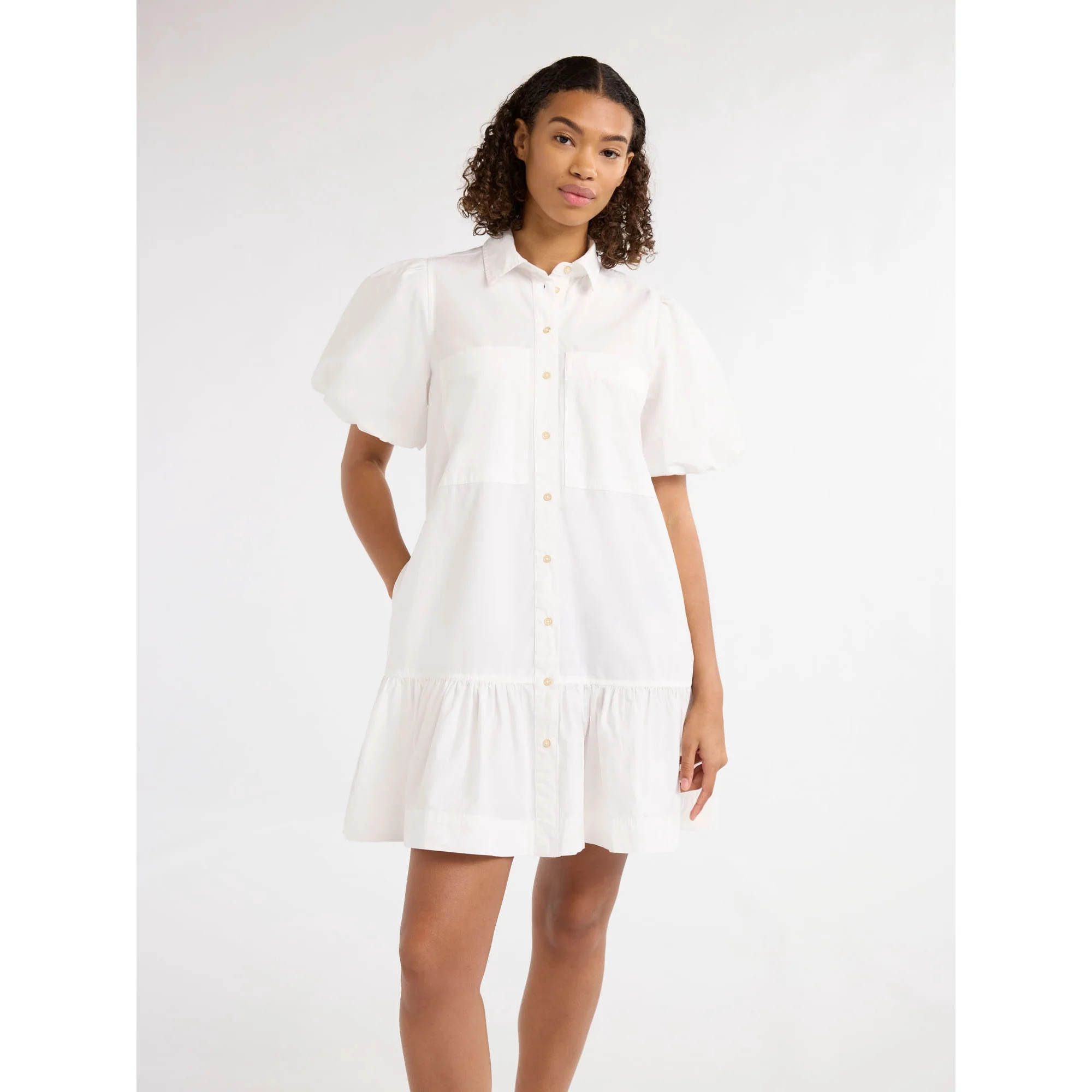 Free Assembly Women’s and Women's Plus Cotton Ruffle Mini Dress with Puff Sleeves, Sizes XS-4X | Walmart (US)