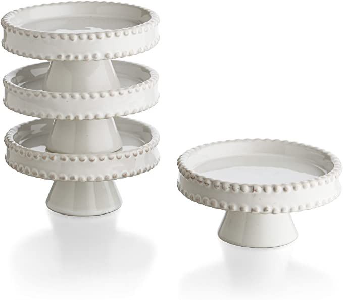 American Atelier Bianca Bead Set of 4 Cupcake Pedestal Plates Decorative Set for Dinner Parties, ... | Amazon (US)