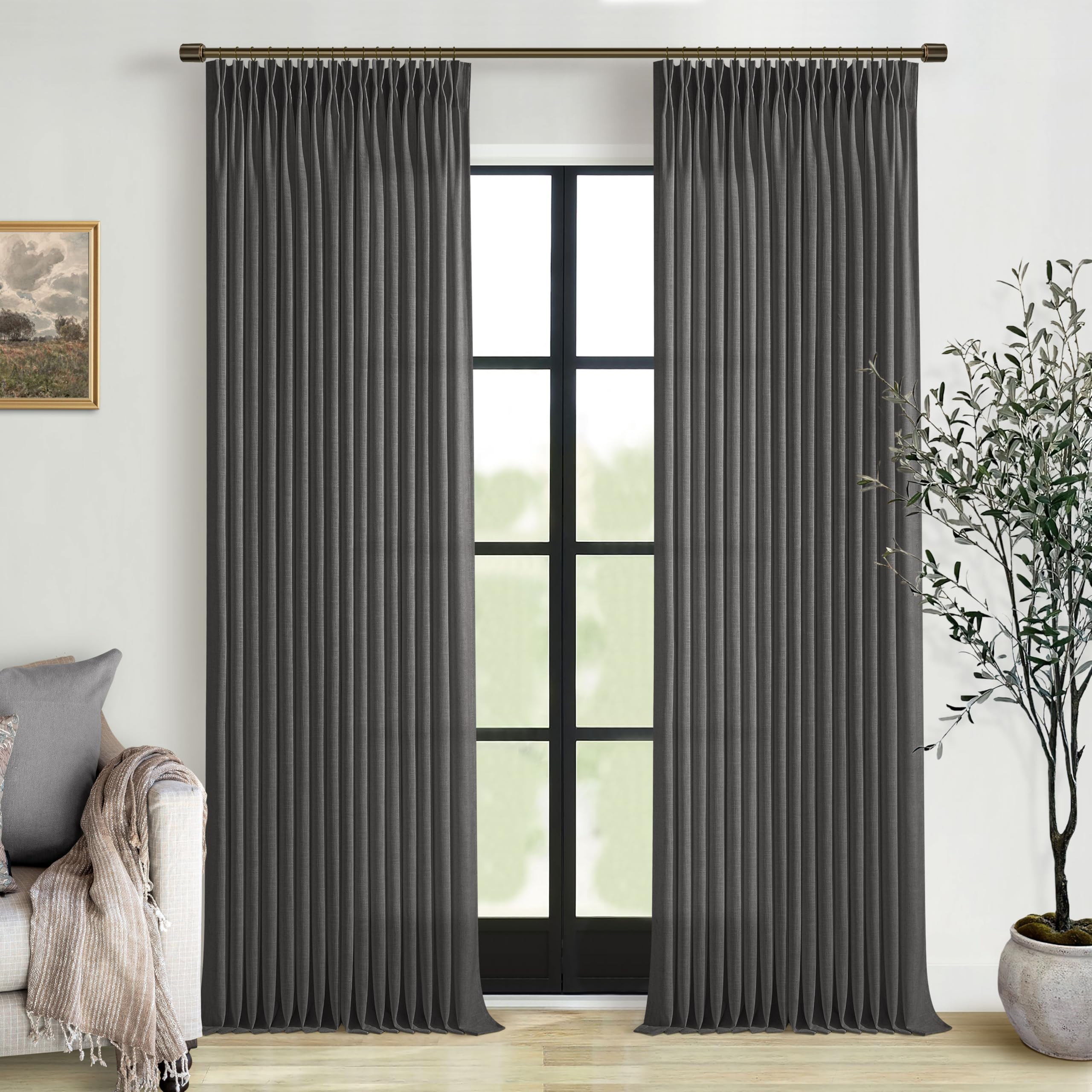 Gray Linen Pinch Pleated Curtains 108 Inches Long 2 Panels for Living Room Bedroom Light Filterin... | Amazon (US)