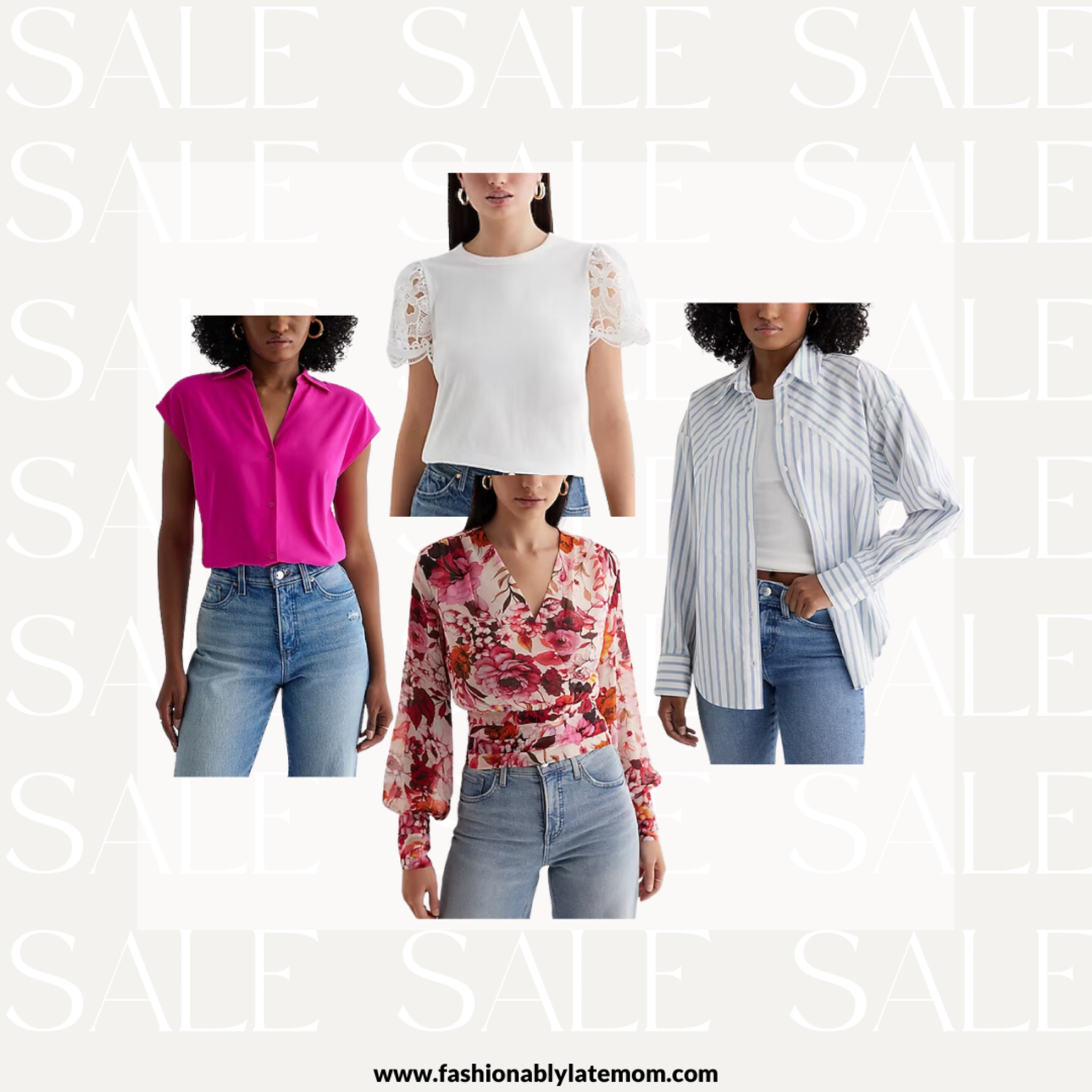 New tops at express I’m living for spring! 40% off. 

Fashionably late mom
Spring outfits
