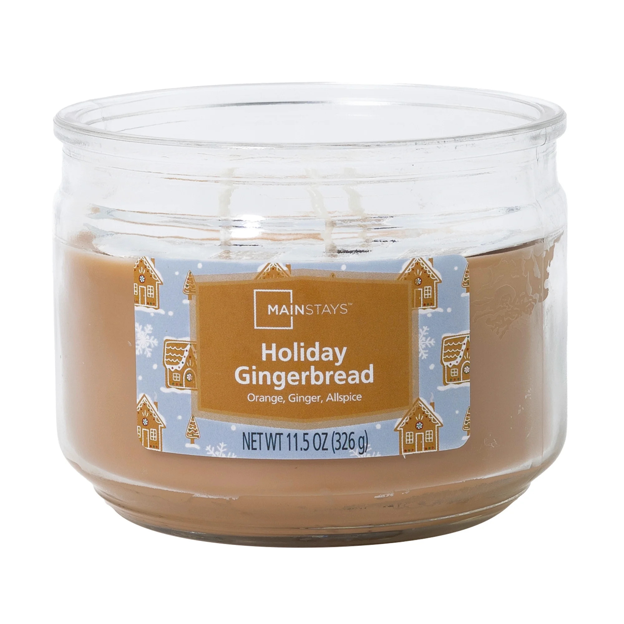 Mainstays 3-Wick Glass Jar Candle, Holiday Gingerbread, Orange, 11.5 oz | Walmart (US)