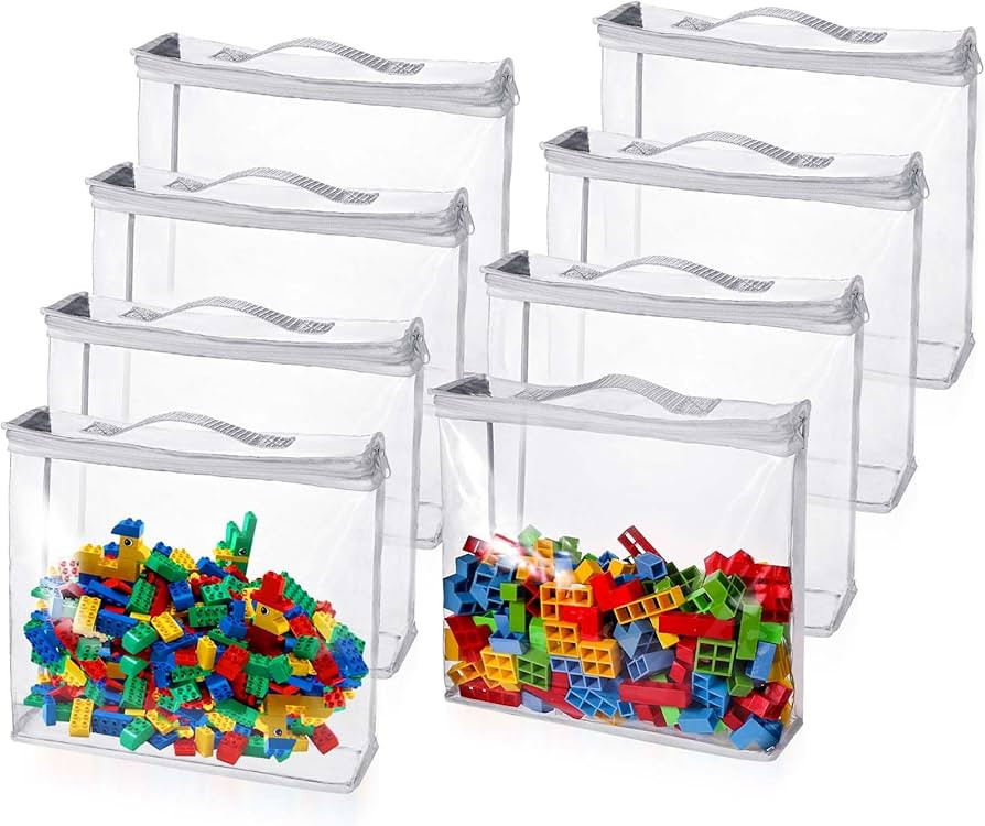 8pcs Toy Storage Bags with Zipper, 12.6x12.2x3.15 Inch Clear Storage Bags PVC Toy Organizing Bags... | Amazon (CA)