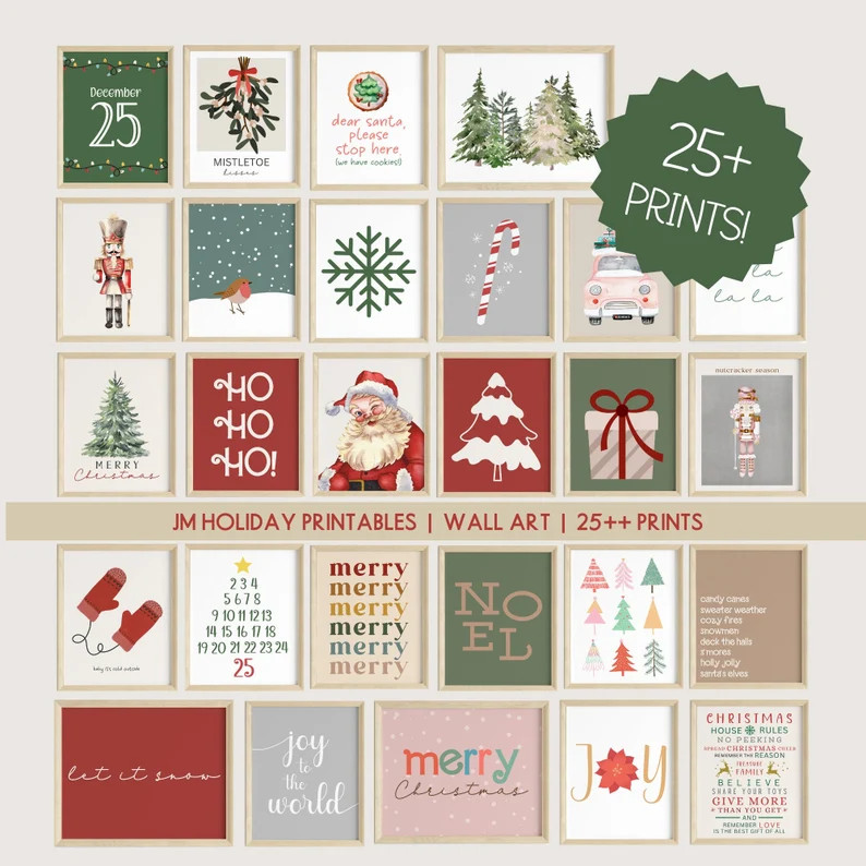 Set of 25 Christmas Gallery Holiday Prints Holiday (Instant Download) - Etsy | Etsy (US)