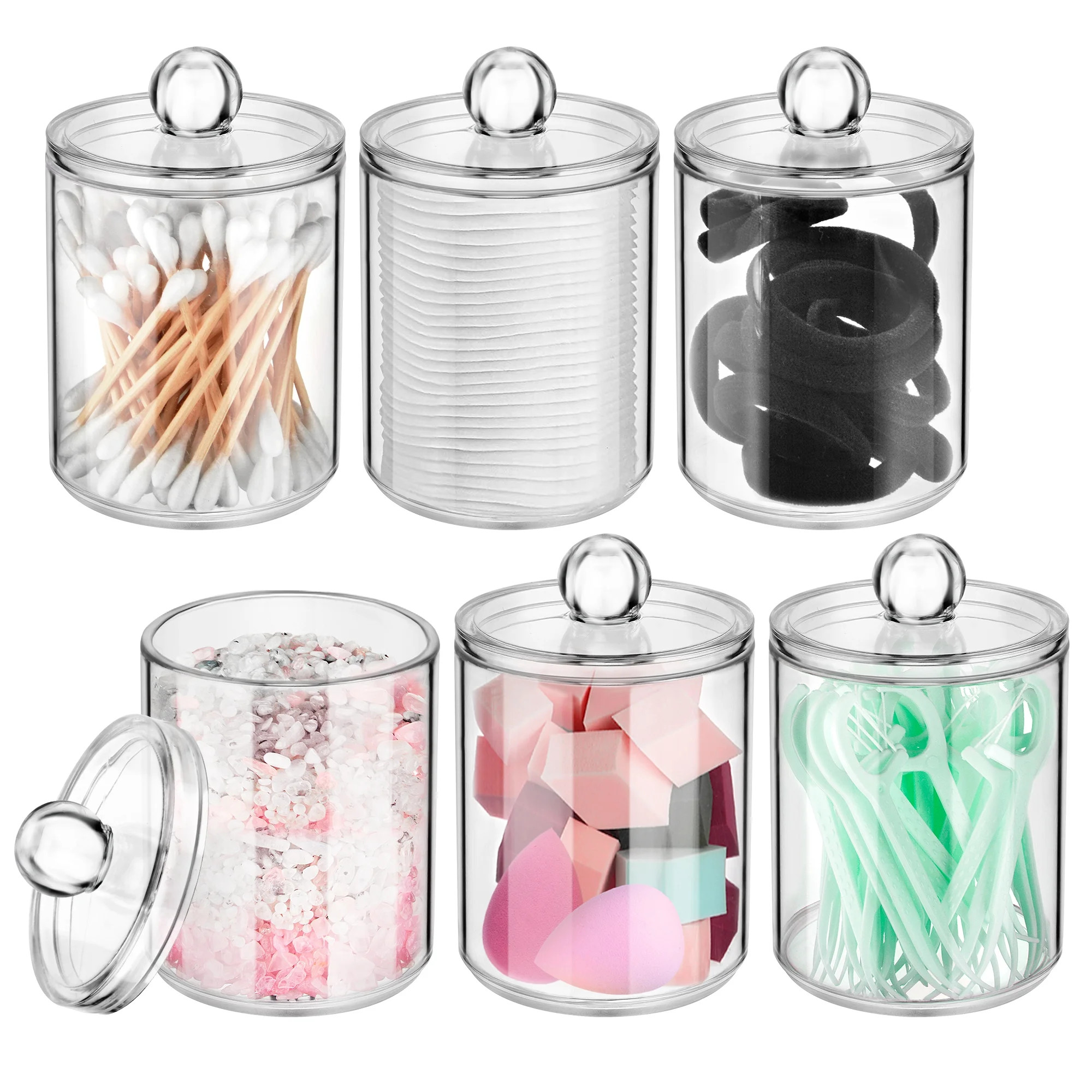 WeGuard 6 Pack Plastic Apothecary Jars with Lids - Qtip Holder Bathroom Canister Sets Clear Plast... | Walmart (US)
