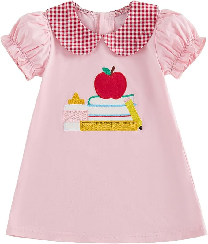 Toddler Girl Back to School Smocked Dress | Puff Short Sleeve, Peter Pan Collar, First Day of Sch... | Amazon (US)